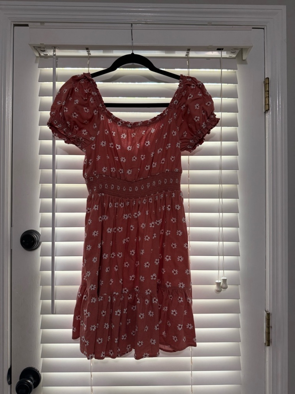 Altar'd State Pink Puff-Sleeve Floral Smocked Mini Dress